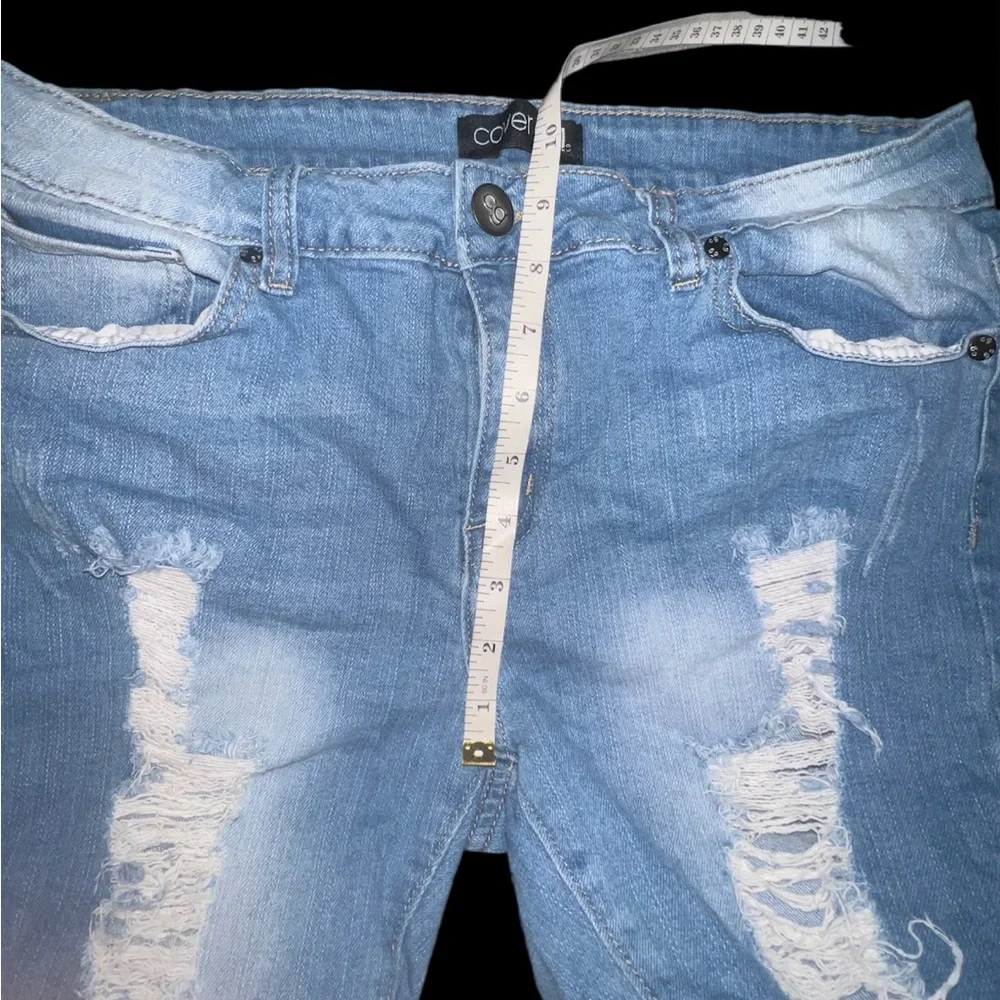 Cover Girl Distressed Denim Bermuda Jean Shorts High Waist Stretch Sz 11/12 EUC